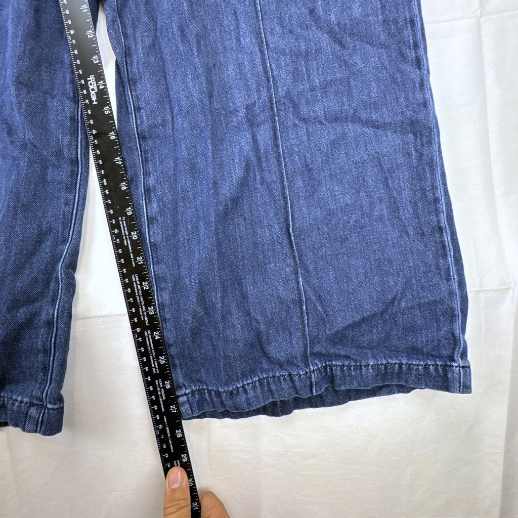 Lane Bryant women's plus size 20 wide-leg jeans in dark wash blue denim with stitched front seams.