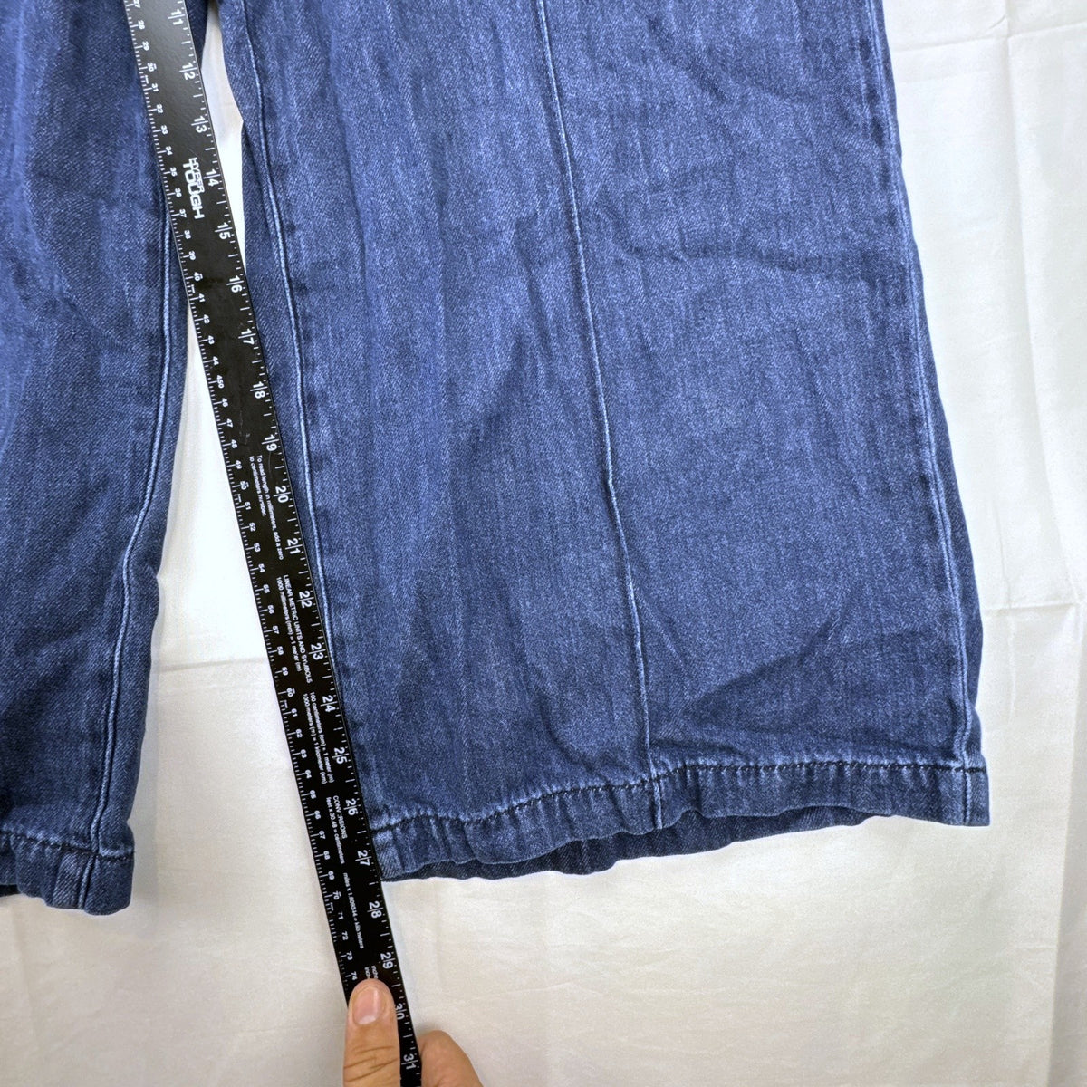 Lane Bryant women's plus size 20 wide-leg jeans in dark wash blue denim with stitched front seams.