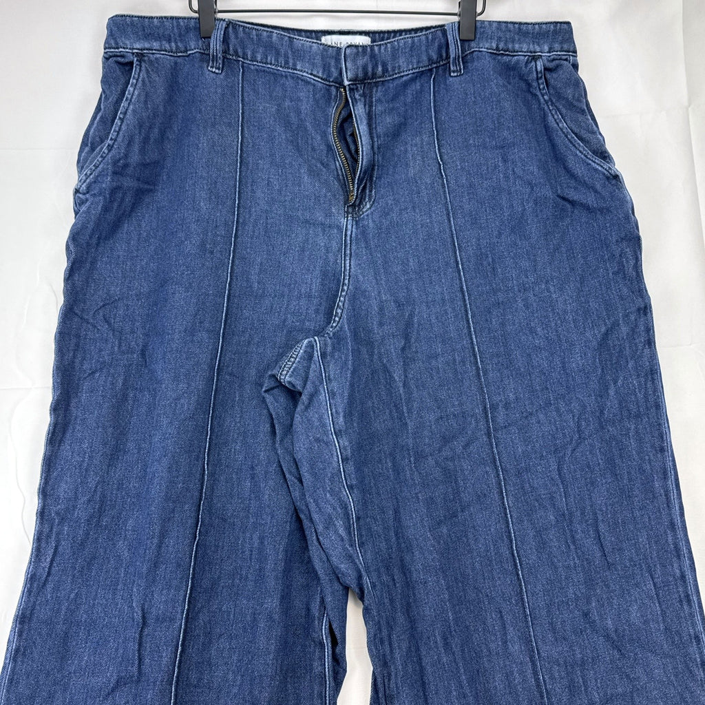 Lane Bryant women's plus size 20 wide-leg jeans in dark wash blue denim with stitched front seams.