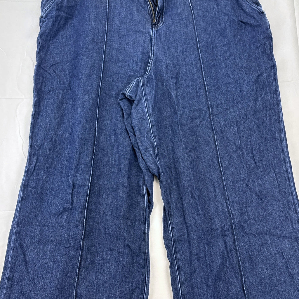 Lane Bryant women's plus size 20 wide-leg jeans in dark wash blue denim with stitched front seams.