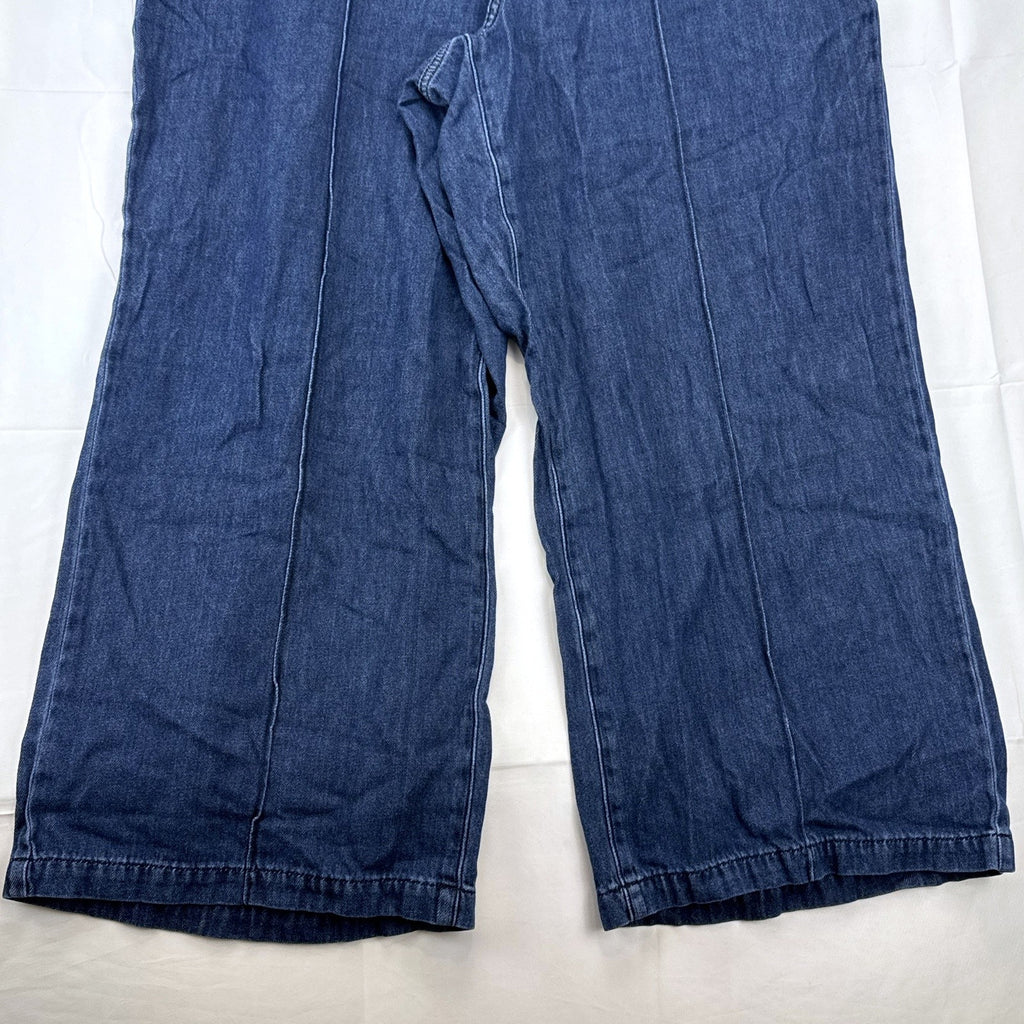 Lane Bryant women's plus size 20 wide-leg jeans in dark wash blue denim with stitched front seams.