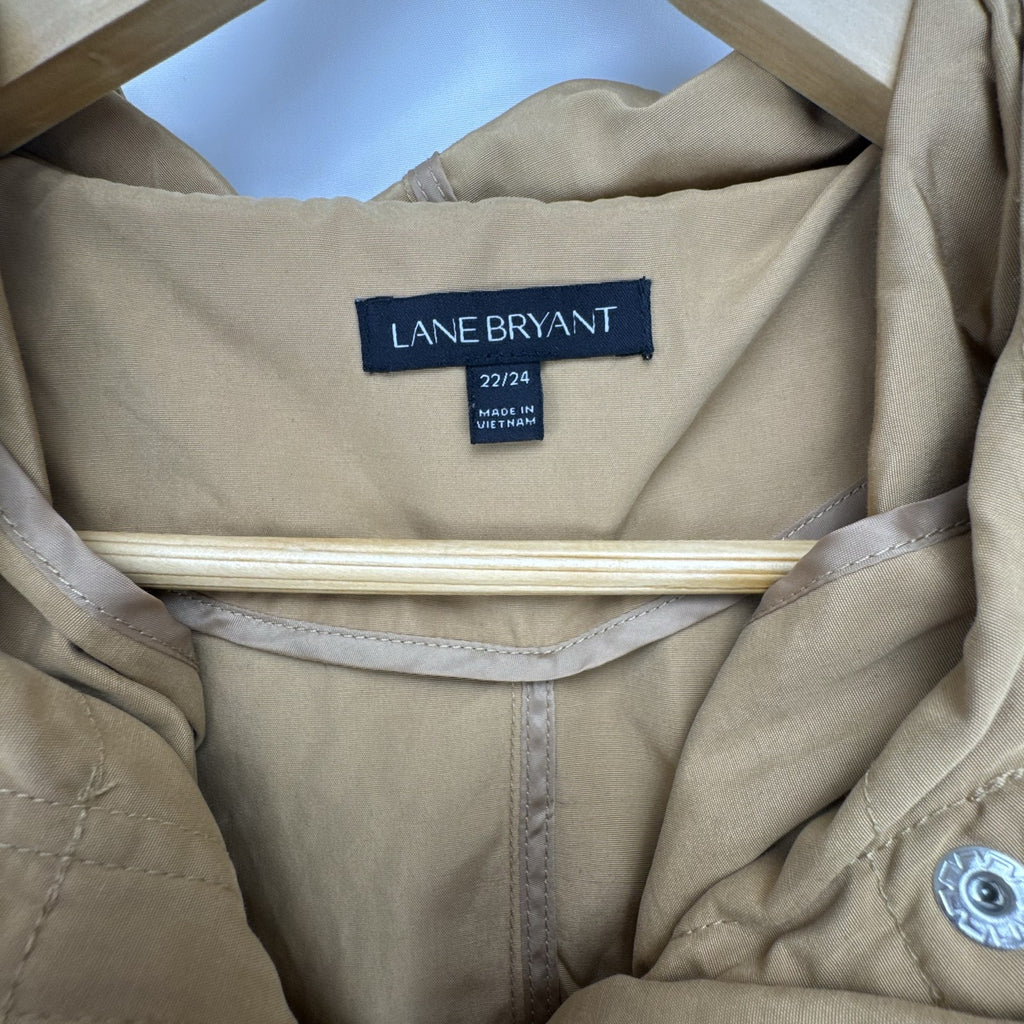 Lane Bryant plus size 22/24 lightweight hooded anorak jacket in tan with snap closure