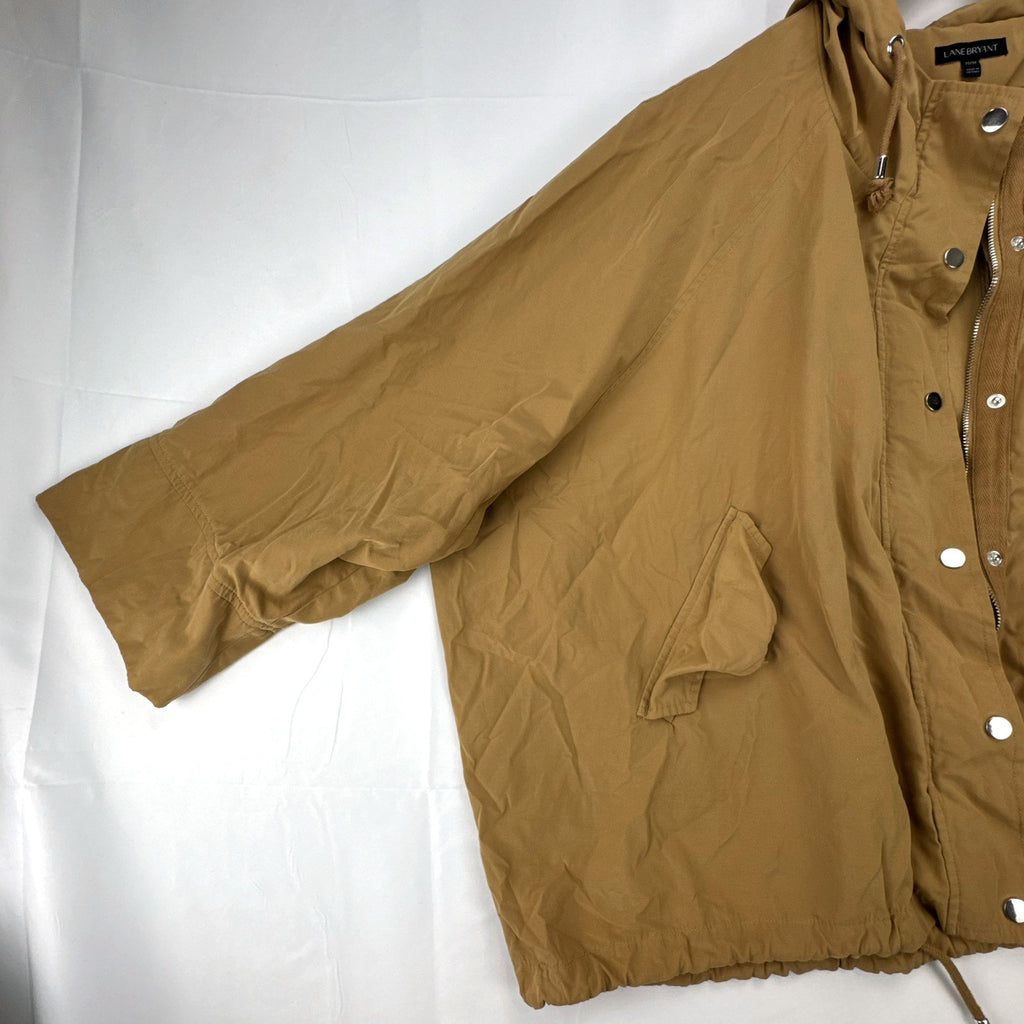 Lane Bryant plus size 22/24 lightweight hooded anorak jacket in tan with snap closure
