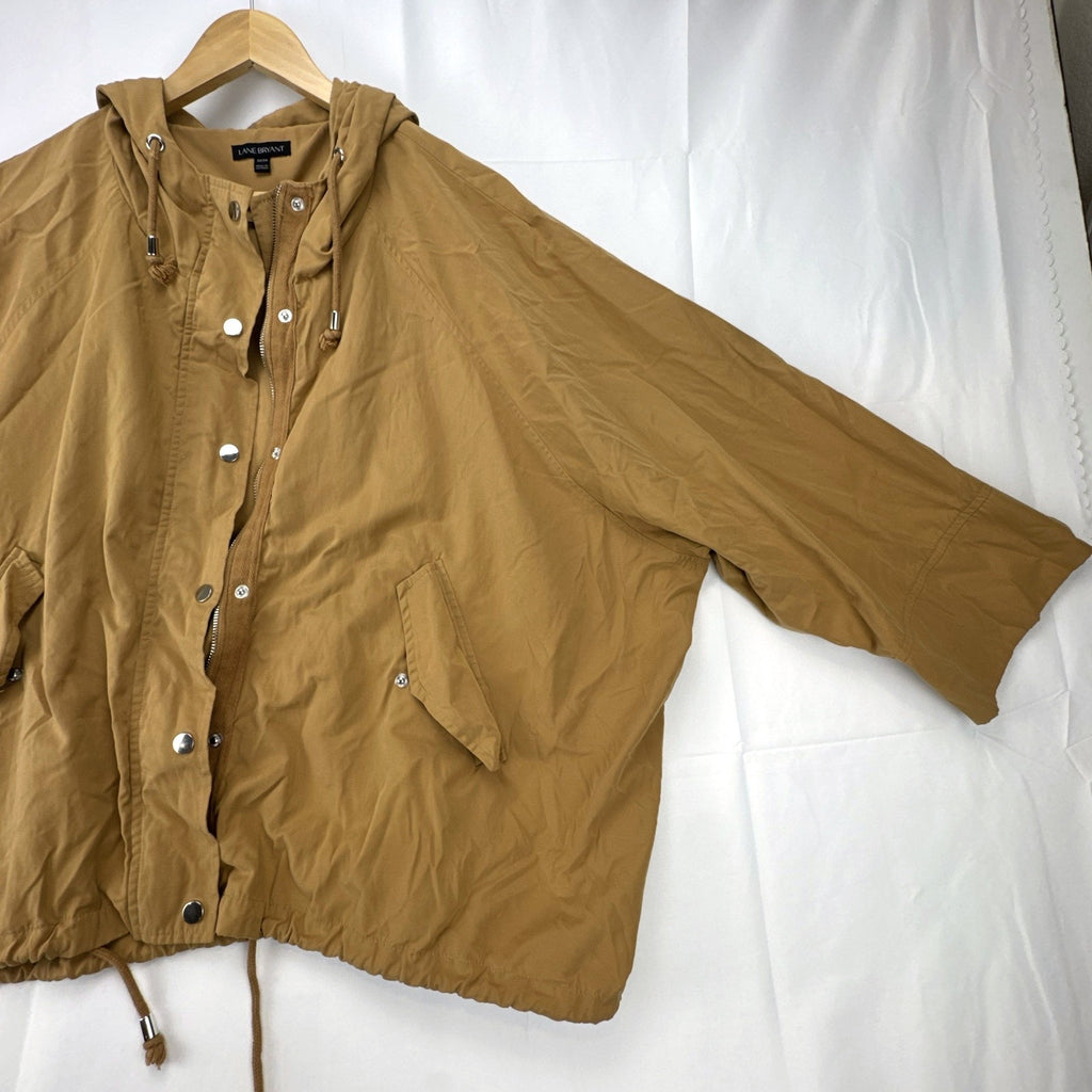 Lane Bryant plus size 22/24 lightweight hooded anorak jacket in tan with snap closure