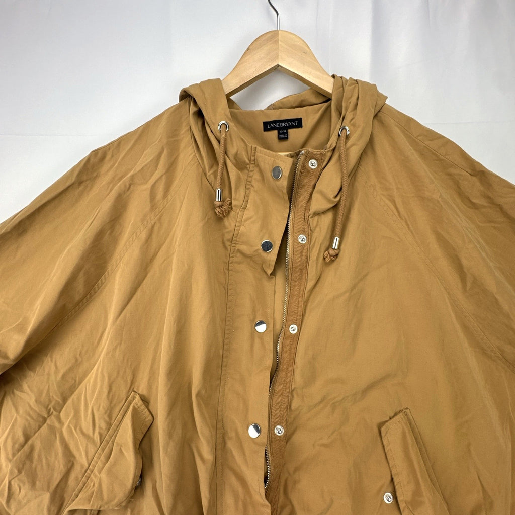 Lane Bryant plus size 22/24 lightweight hooded anorak jacket in tan with snap closure