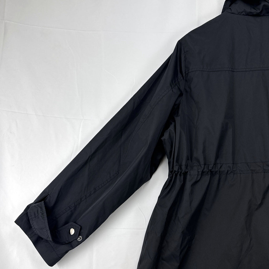 Lane Bryant black ruffle trim cinch-waist rain jacket in women's plus size 22/24