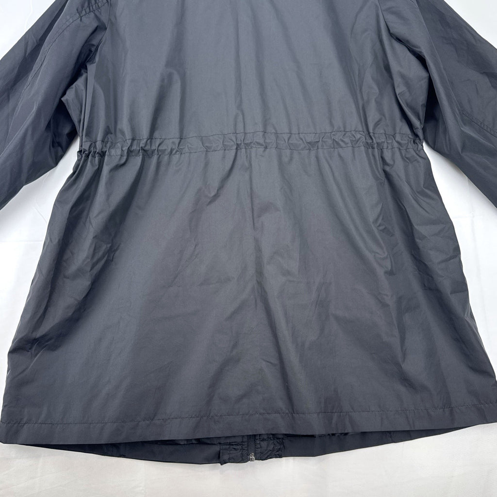 Lane Bryant black ruffle trim cinch-waist rain jacket in women's plus size 22/24