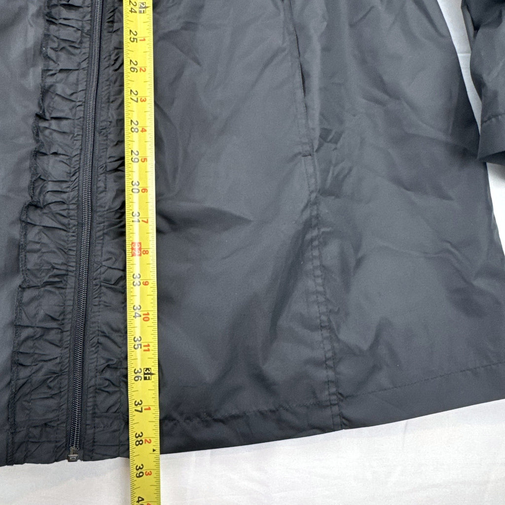 Lane Bryant black ruffle trim cinch-waist rain jacket in women's plus size 22/24