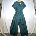 Lane Bryant plus size 24 dark green crepe wide-leg jumpsuit with front cutout and tie belt