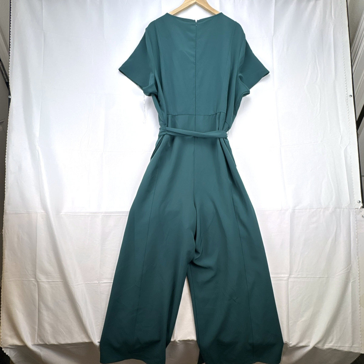 Lane Bryant plus size 24 dark green crepe wide-leg jumpsuit with front cutout and tie belt