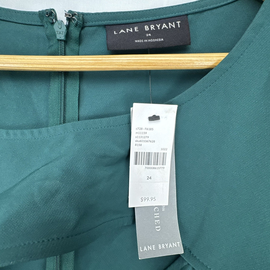 Lane Bryant plus size 24 dark green crepe wide-leg jumpsuit with front cutout and tie belt