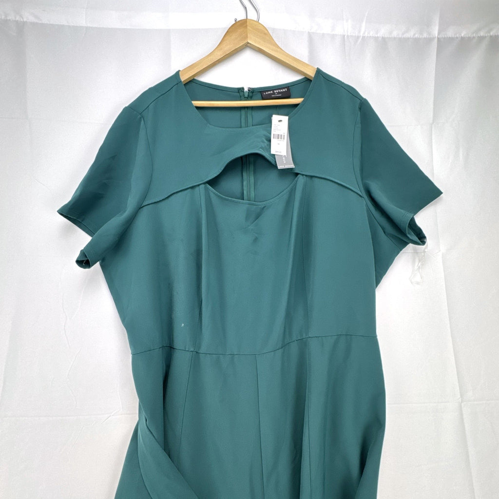 Lane Bryant plus size 24 dark green crepe wide-leg jumpsuit with front cutout and tie belt