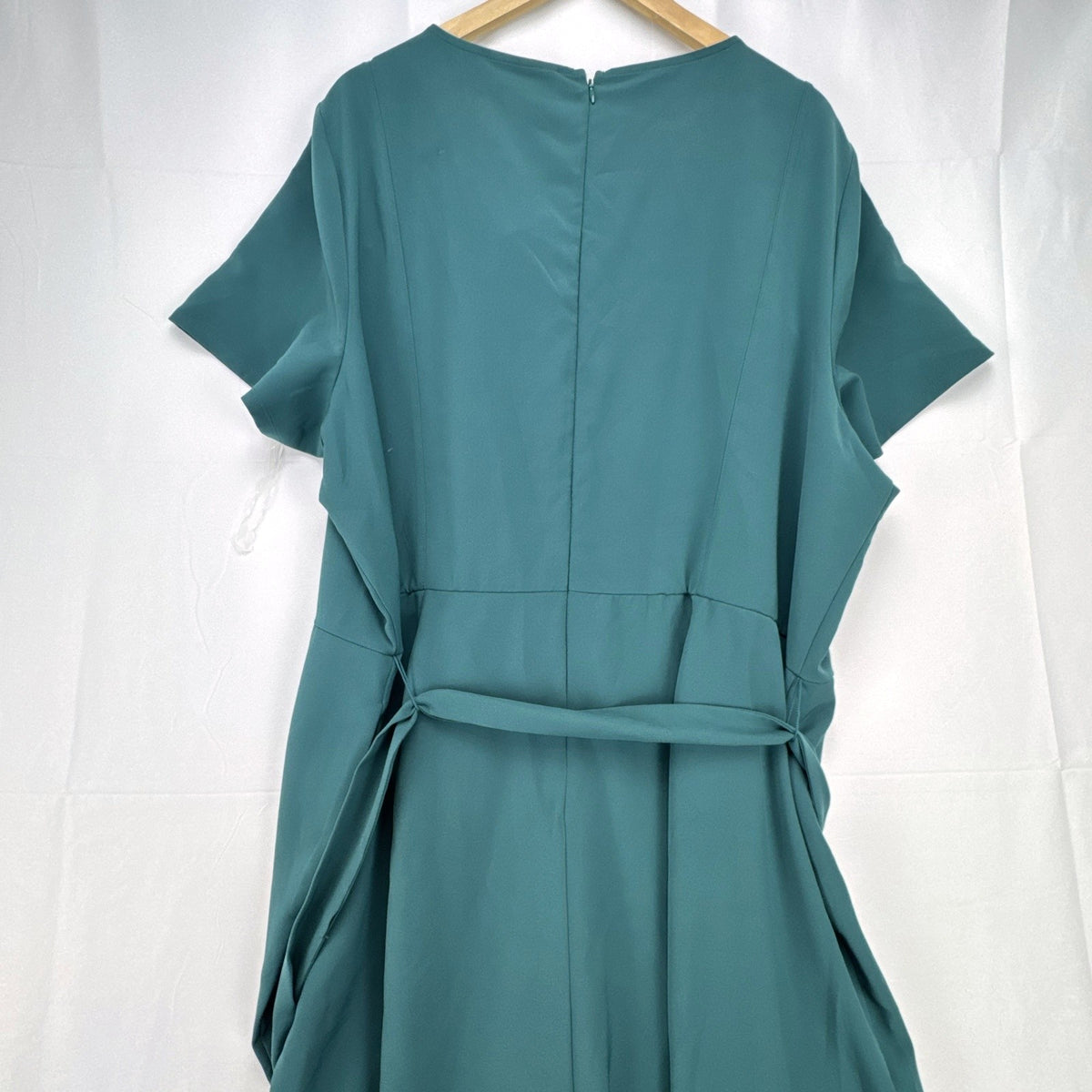 Lane Bryant plus size 24 dark green crepe wide-leg jumpsuit with front cutout and tie belt