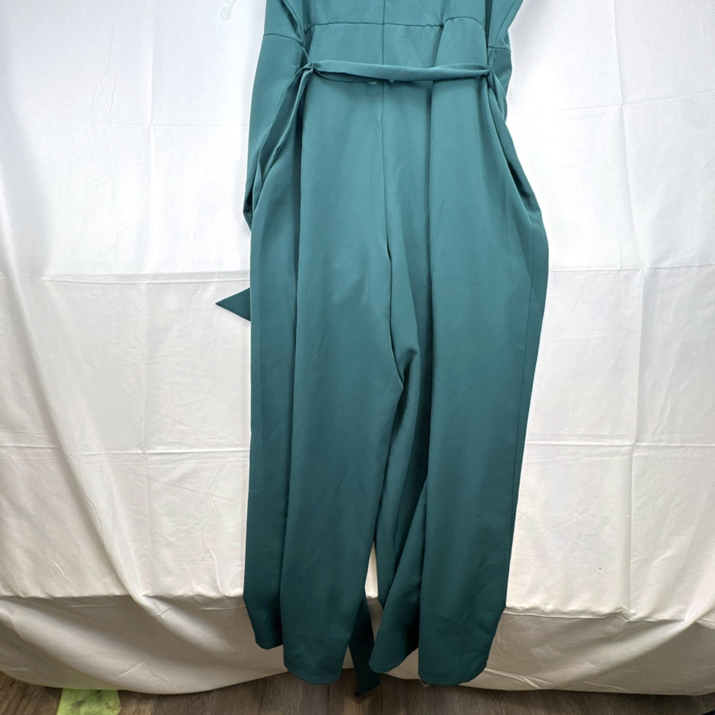 Lane Bryant plus size 24 dark green crepe wide-leg jumpsuit with front cutout and tie belt