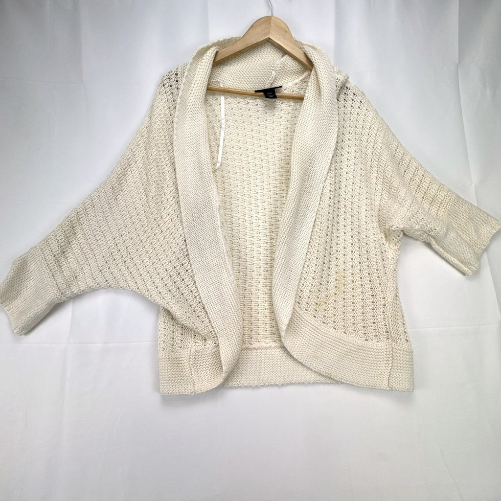 Lane Bryant ivory open-knit cocoon cardigan sweater with shawl collar and dolman sleeves in size M/L.