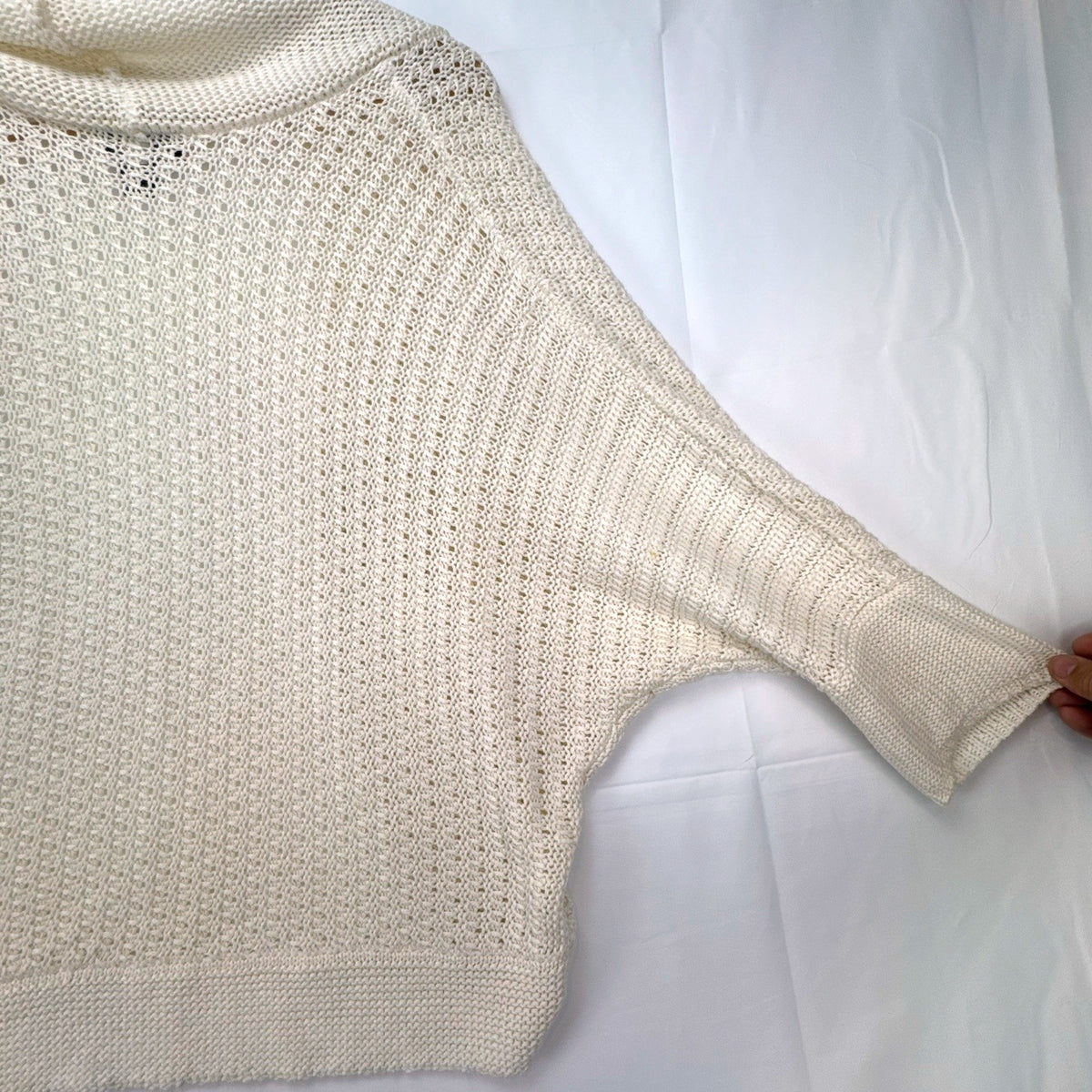 Lane Bryant ivory open-knit cocoon cardigan sweater with shawl collar and dolman sleeves in size M/L.
