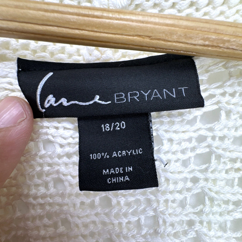 Lane Bryant ivory open-knit cocoon cardigan sweater with shawl collar and dolman sleeves in size M/L.