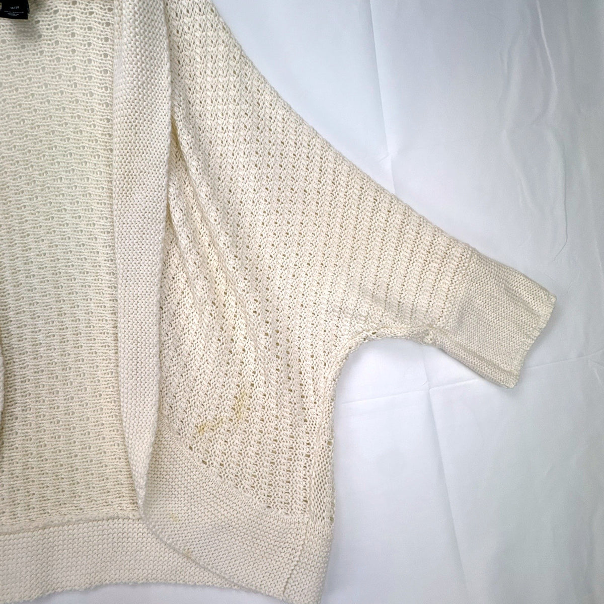 Lane Bryant ivory open-knit cocoon cardigan sweater with shawl collar and dolman sleeves in size M/L.