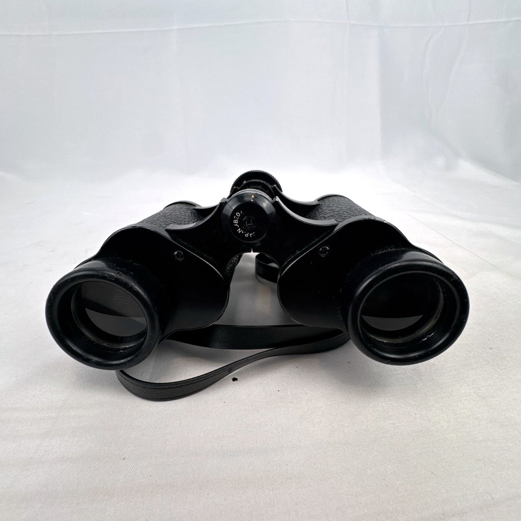 Super Zenith 8x30mm vintage black Porro prism binoculars with neck strap, made in Japan.