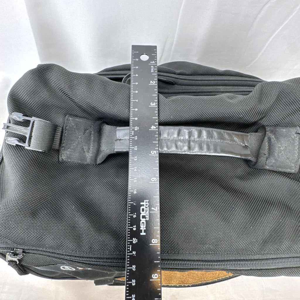 Tamrac black ballistic nylon padded camera shoulder bag with red accent stripe