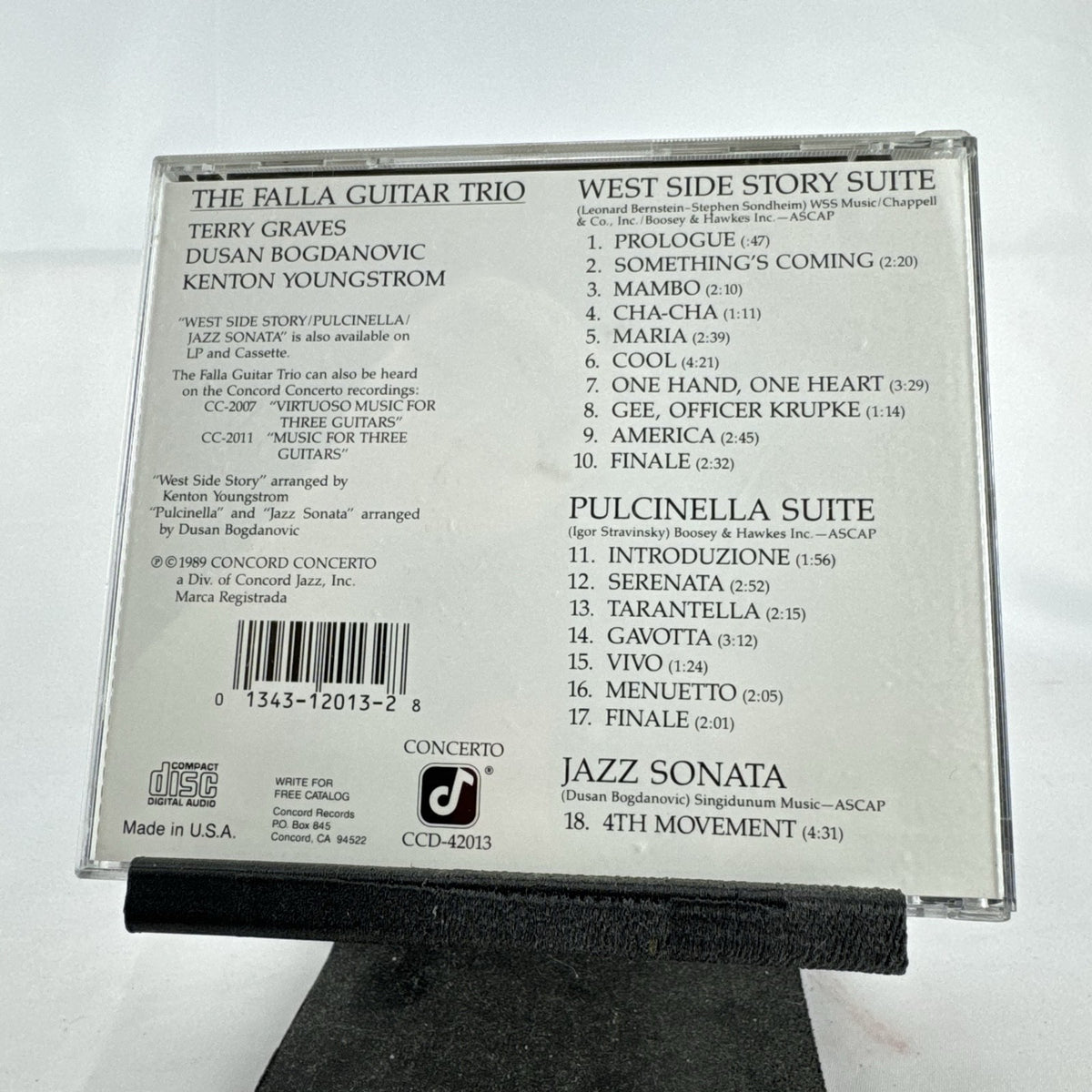The Falla Guitar Trio West Side Story and Pulcinella 1989 Concord Concerto CD album in jewel case