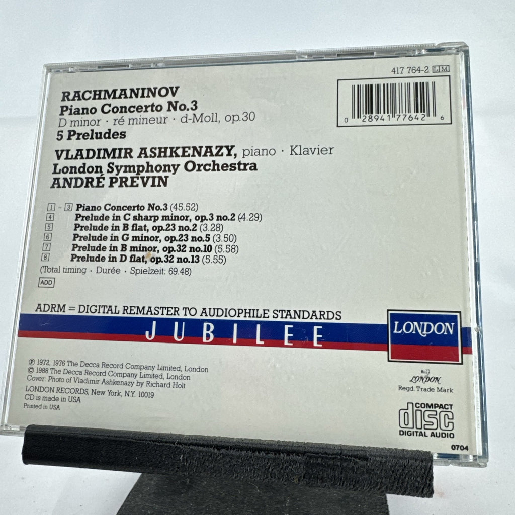 London Records 1988 CD of Rachmaninov Piano Concerto No. 3 performed by Vladimir Ashkenazy and André Previn
