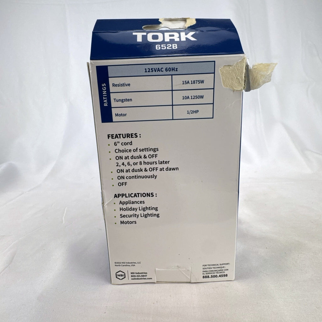 TORK 652B outdoor photocell light timer with dual grounded outlets in original packaging