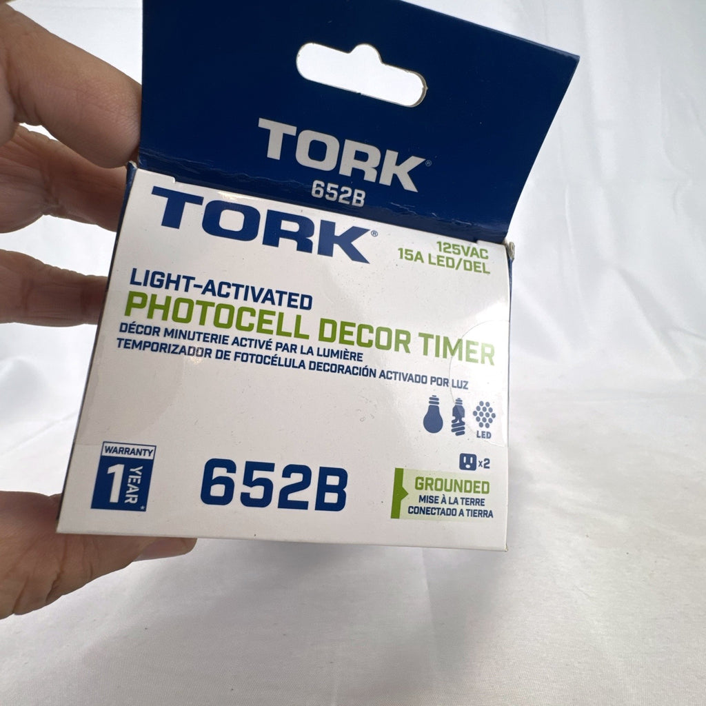 TORK 652B outdoor photocell light timer with dual grounded outlets in original packaging