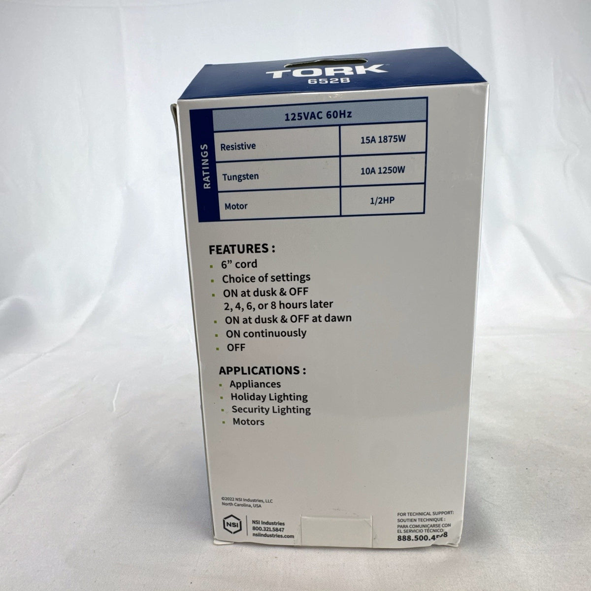 Tork 652B outdoor photocell timer with dual grounded outlets in sealed retail packaging