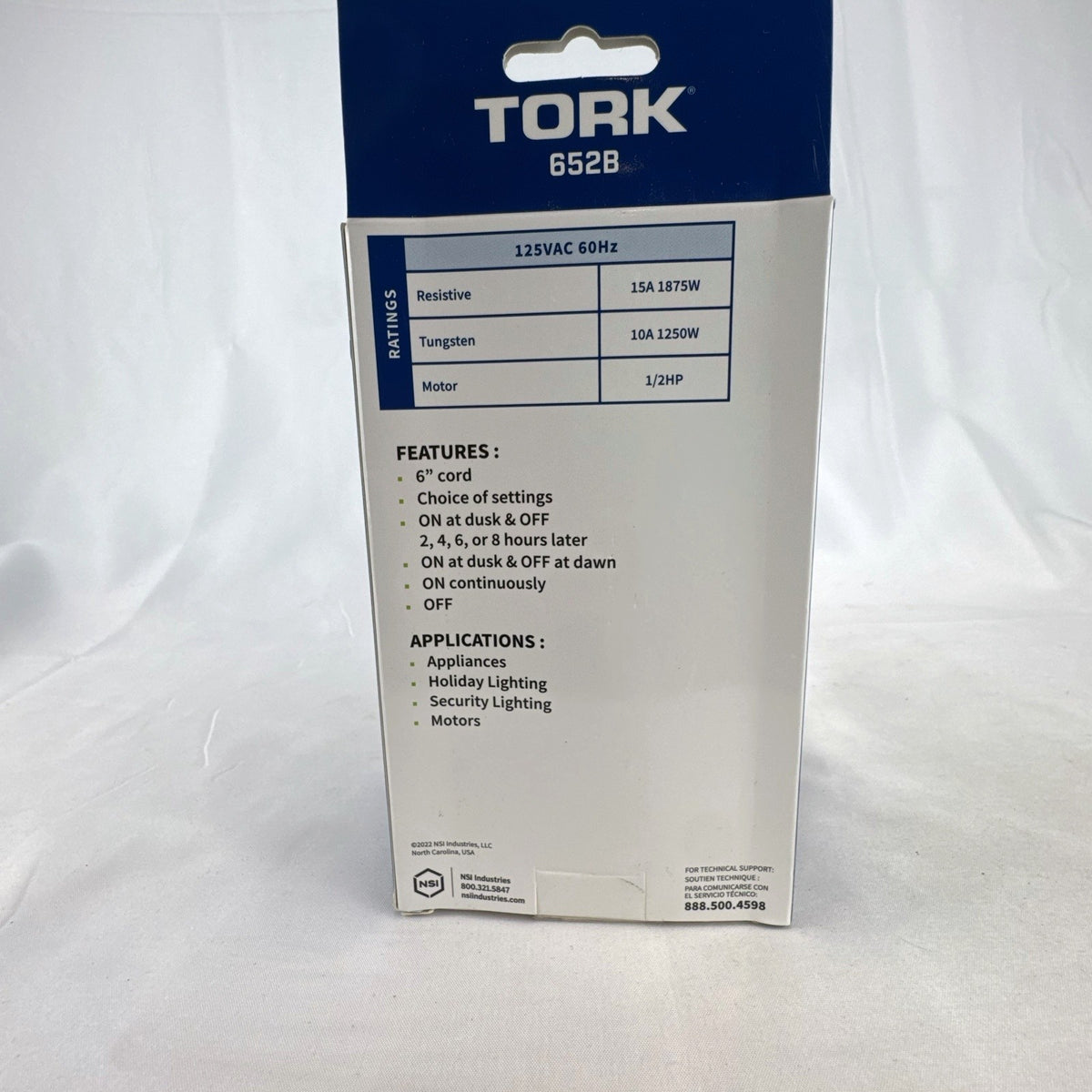Tork 652B black outdoor plug-in photocell timer switch in original retail packaging