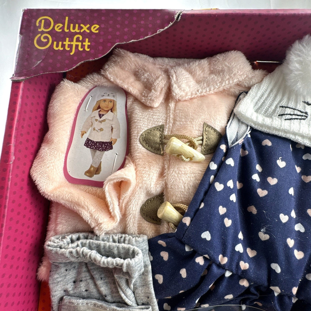 Our Generation Cheerfully Chilly 5-piece winter coat and dress outfit set for 18-inch dolls in packaging