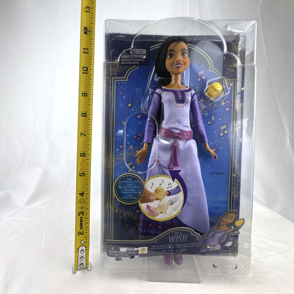 Mattel Disney Wish singing Asha doll in purple dress with companion Star figure in original packaging