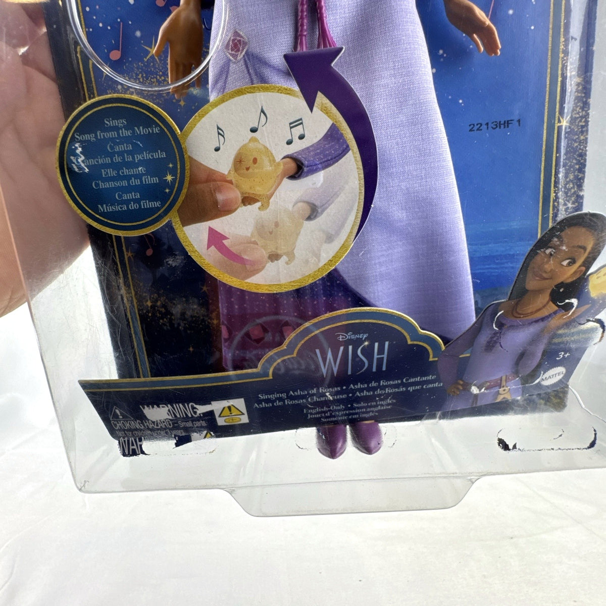 Mattel Disney Wish singing Asha doll in purple dress with companion Star figure in original packaging