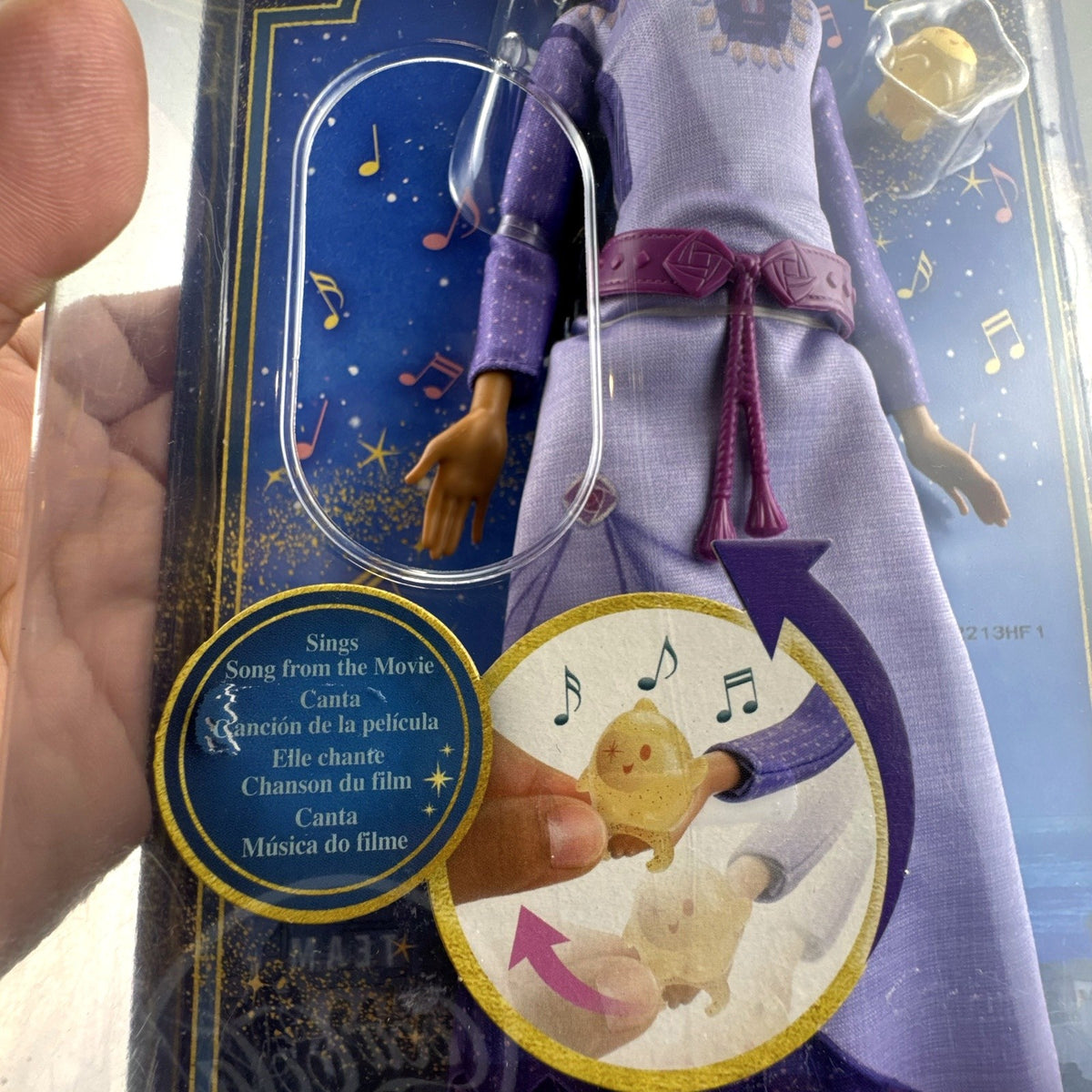 Mattel Disney Wish singing Asha doll in purple dress with companion Star figure in original packaging
