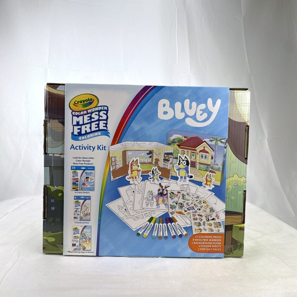 Crayola Bluey Color Wonder mess-free activity kit with markers, coloring pages, and sticker sheets in box