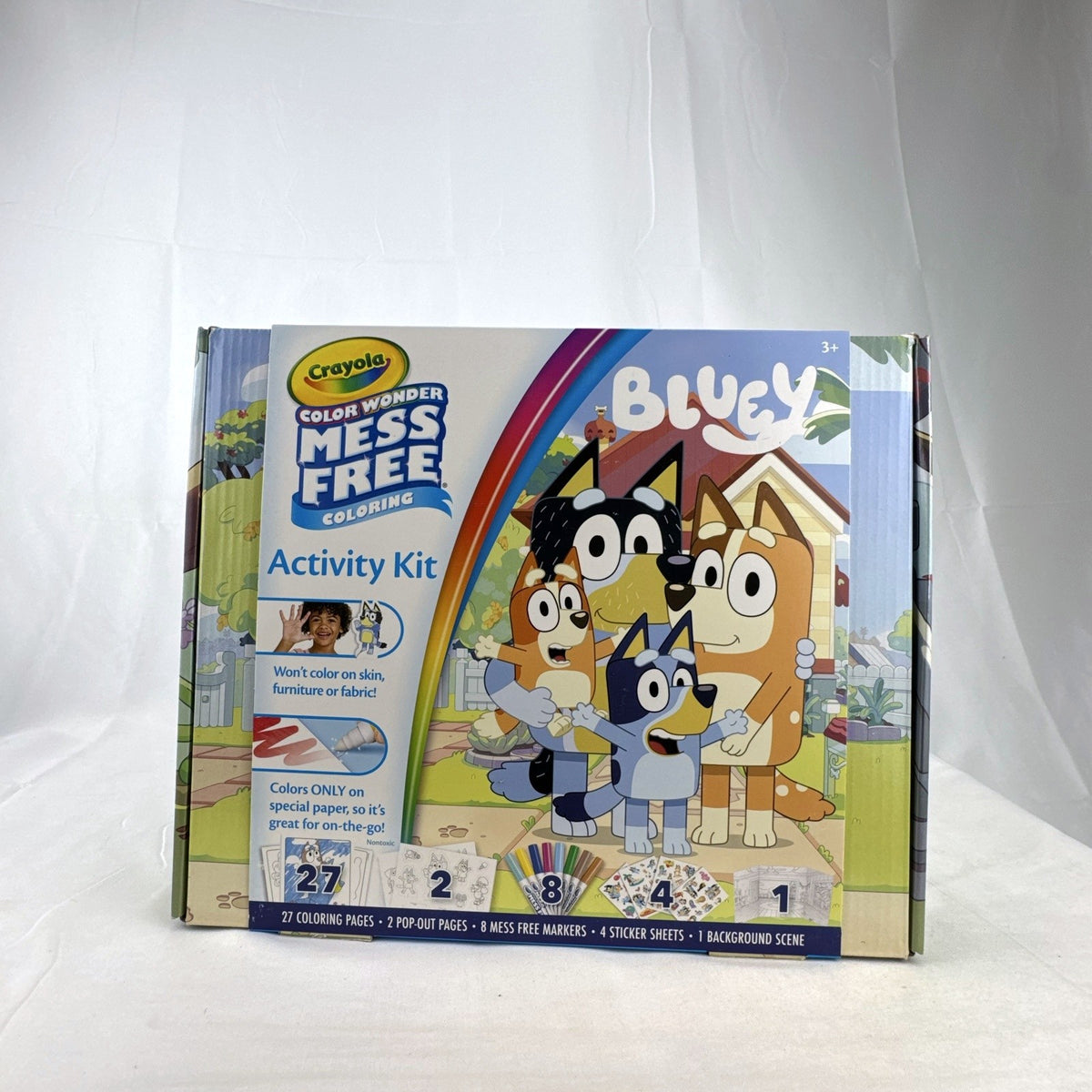 Crayola Bluey Color Wonder mess-free activity kit with markers, coloring pages, and sticker sheets in box