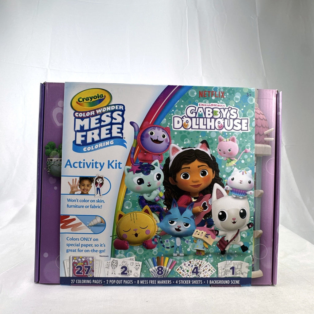 Crayola Gabby's Dollhouse Color Wonder mess-free activity kit box with 8 markers and coloring pages