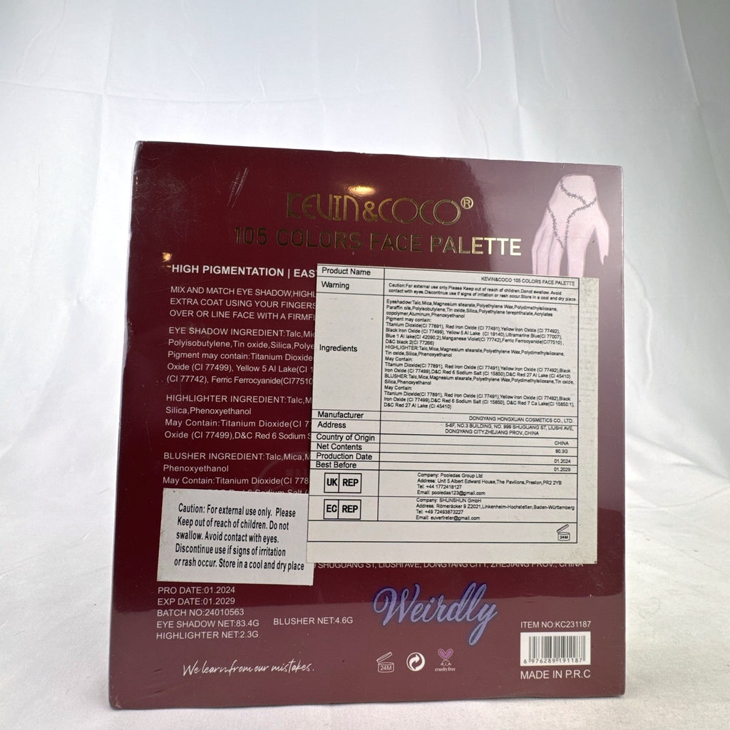 Factory sealed Kevin & Coco Weirdly 105 colors face palette with gothic cover artwork
