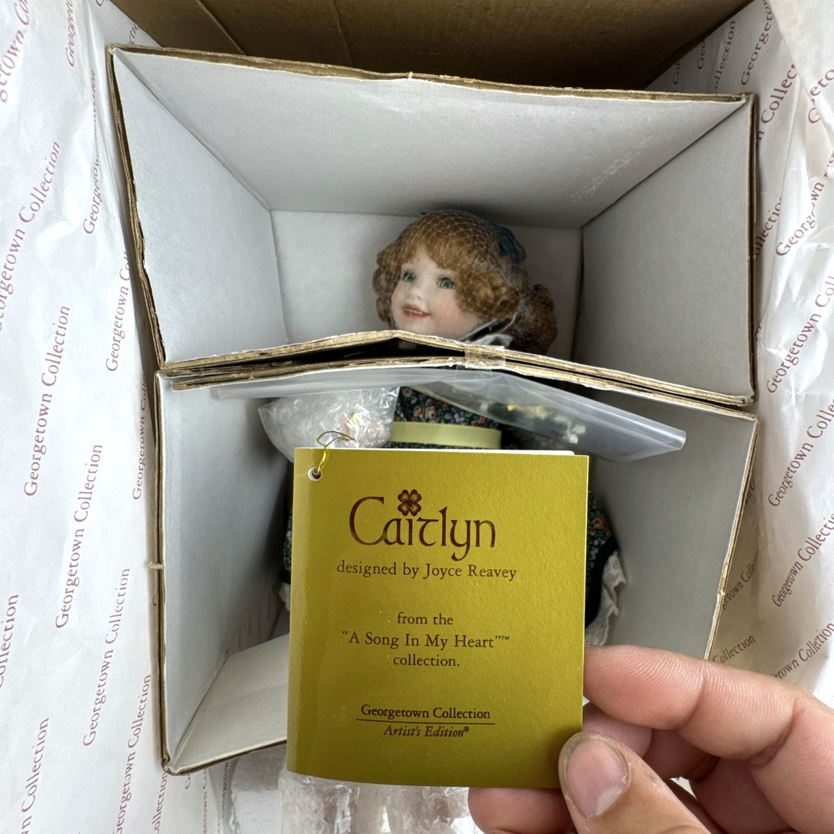 Georgetown Collection Caitlyn 14-inch porcelain Irish doll in floral green dress with lace trim