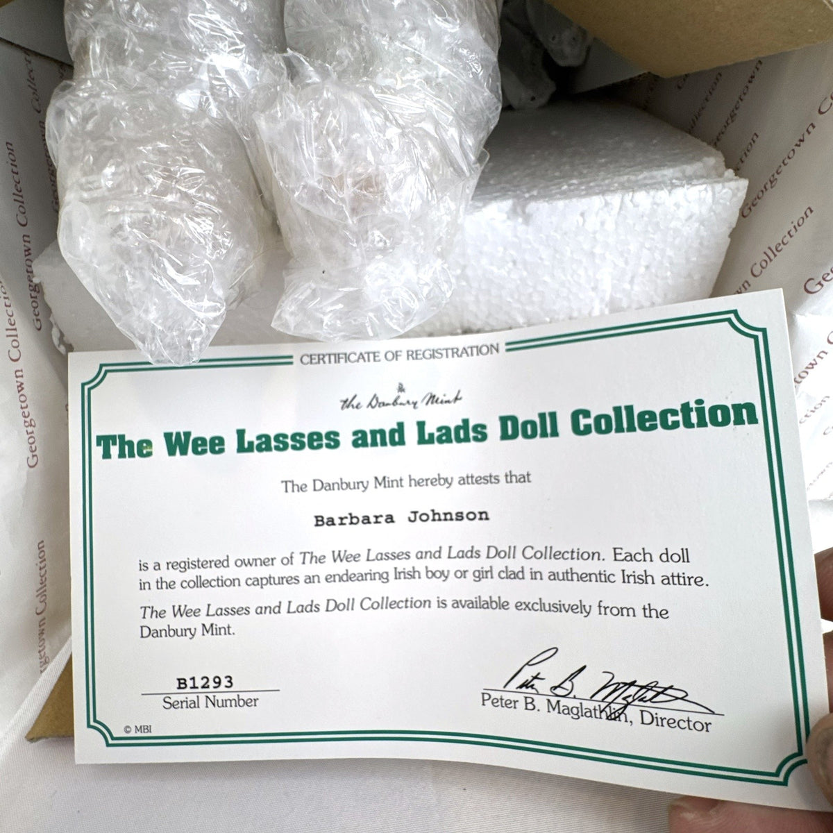 Georgetown Collection Caitlyn 14-inch porcelain Irish doll in floral green dress with lace trim