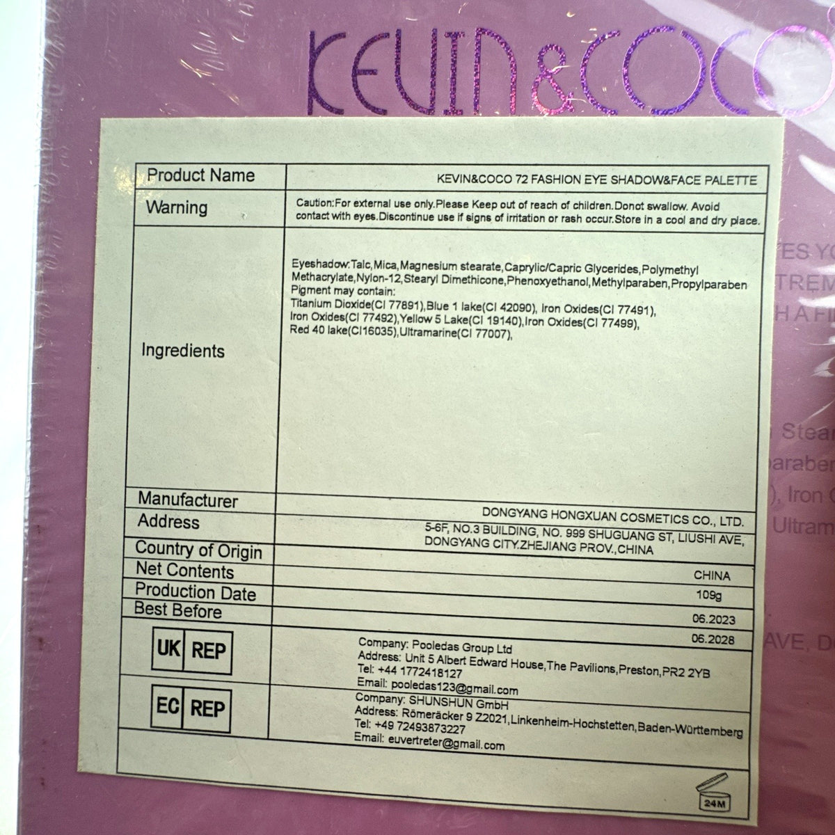 Kevin & Coco 72 Fashion eye shadow and face palette sealed in vintage pinup book packaging