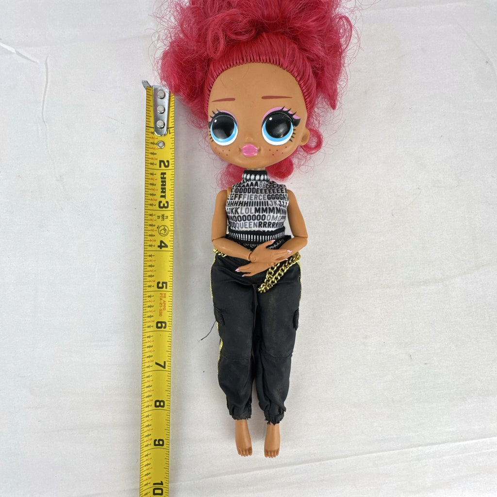 MGA L.O.L. Surprise OMG Neonlicious 10-inch doll with pink hair in black and gold track pants outfit