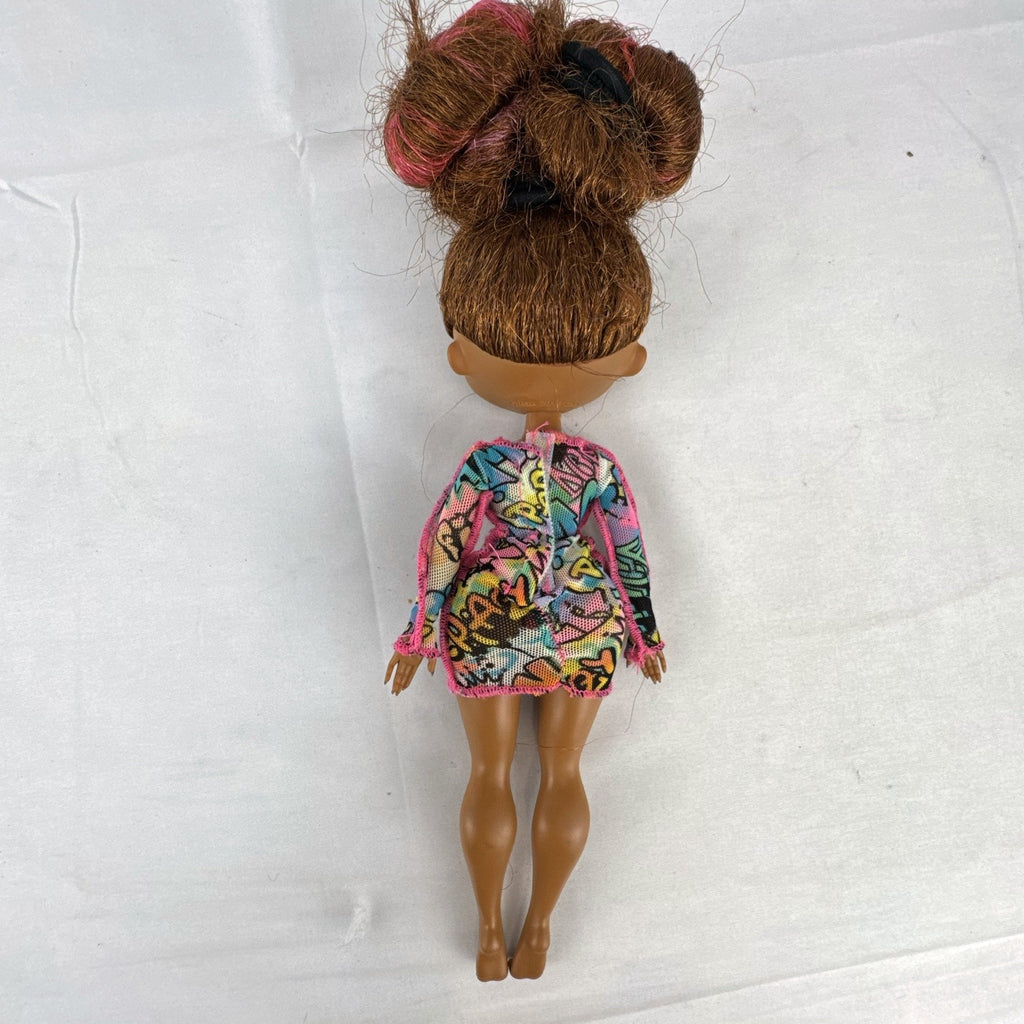MGA L.O.L. Surprise! O.M.G. 10-inch 24K D.J. Winter Disco fashion doll wearing her graffiti-print dress