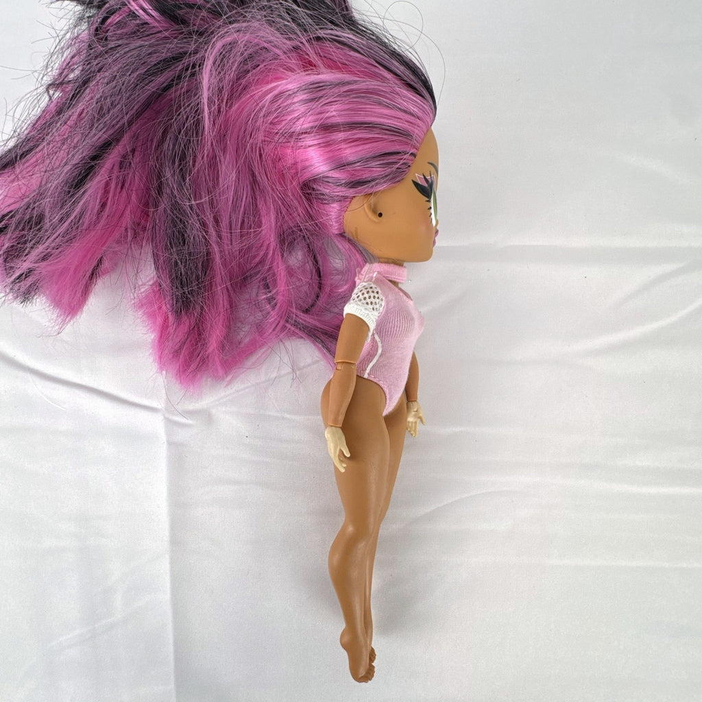 MGA L.O.L. Surprise! OMG Sports Vault Queen 10-inch doll with pink and black hair in pink gymnastics leotard