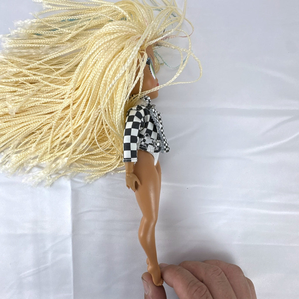 MGA L.O.L. Surprise! O.M.G. Speedster doll in checkerboard racing jacket with blonde micro braids