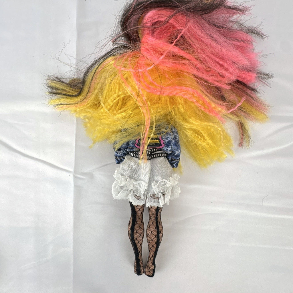 MGA L.O.L. Surprise! O.M.G. Remix Pop B.B. fashion doll wearing acid-wash denim jacket and lace skirt