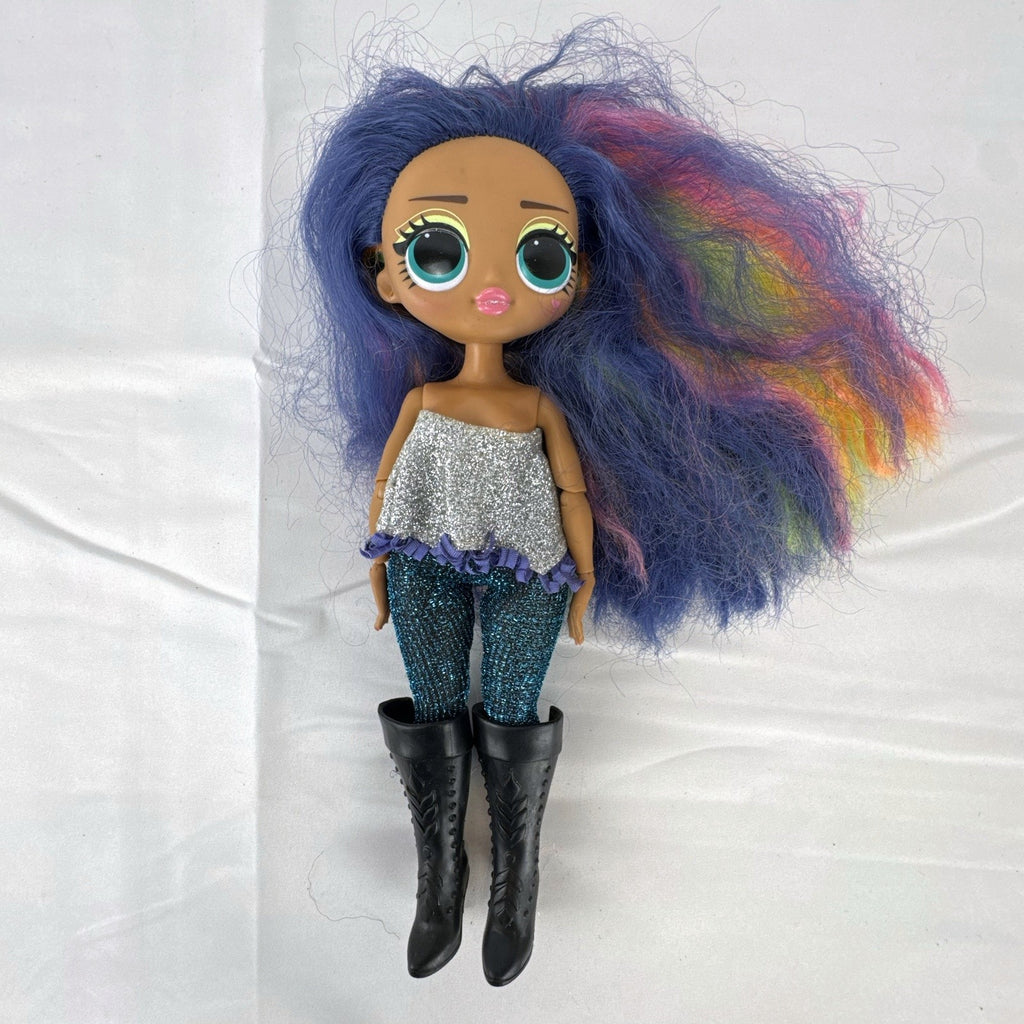 MGA L.O.L. Surprise OMG Queens Prism fashion doll with blue rainbow hair and metallic outfit