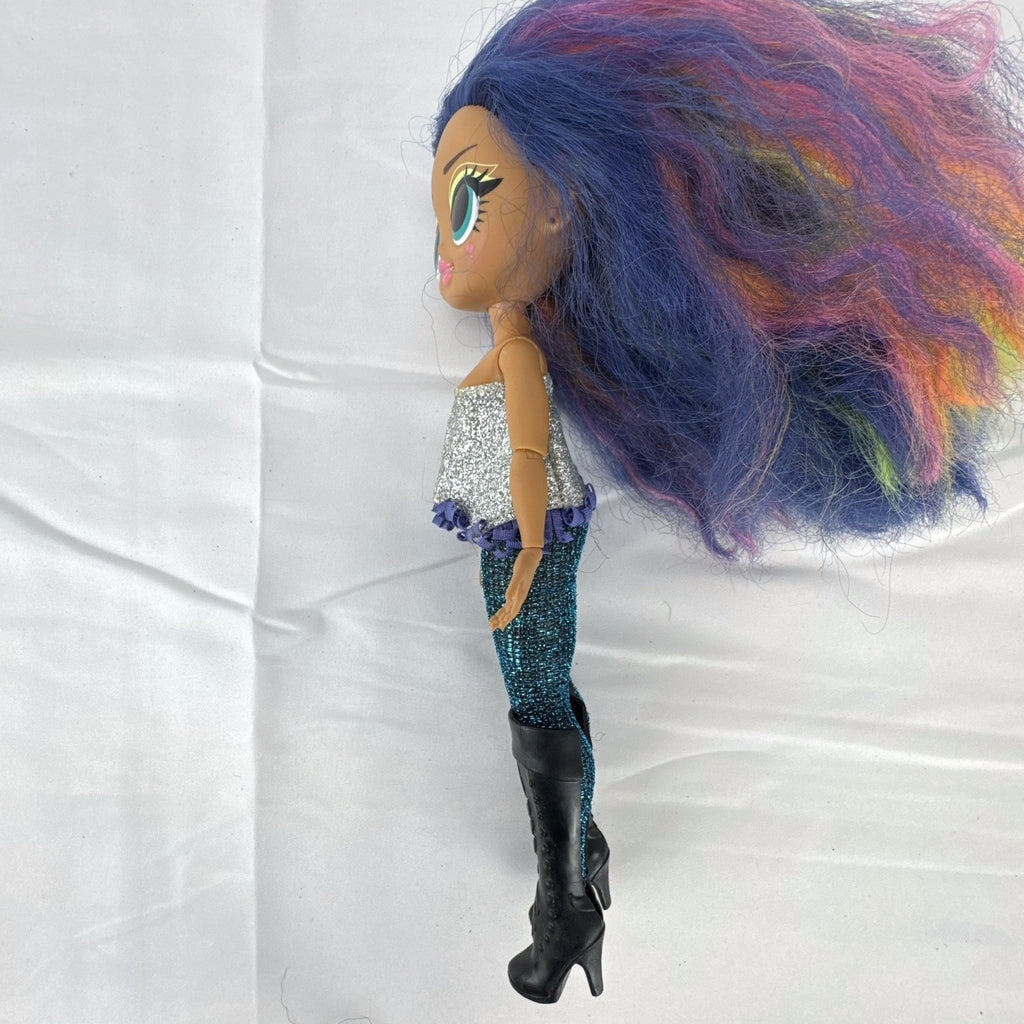 MGA L.O.L. Surprise OMG Queens Prism fashion doll with blue rainbow hair and metallic outfit