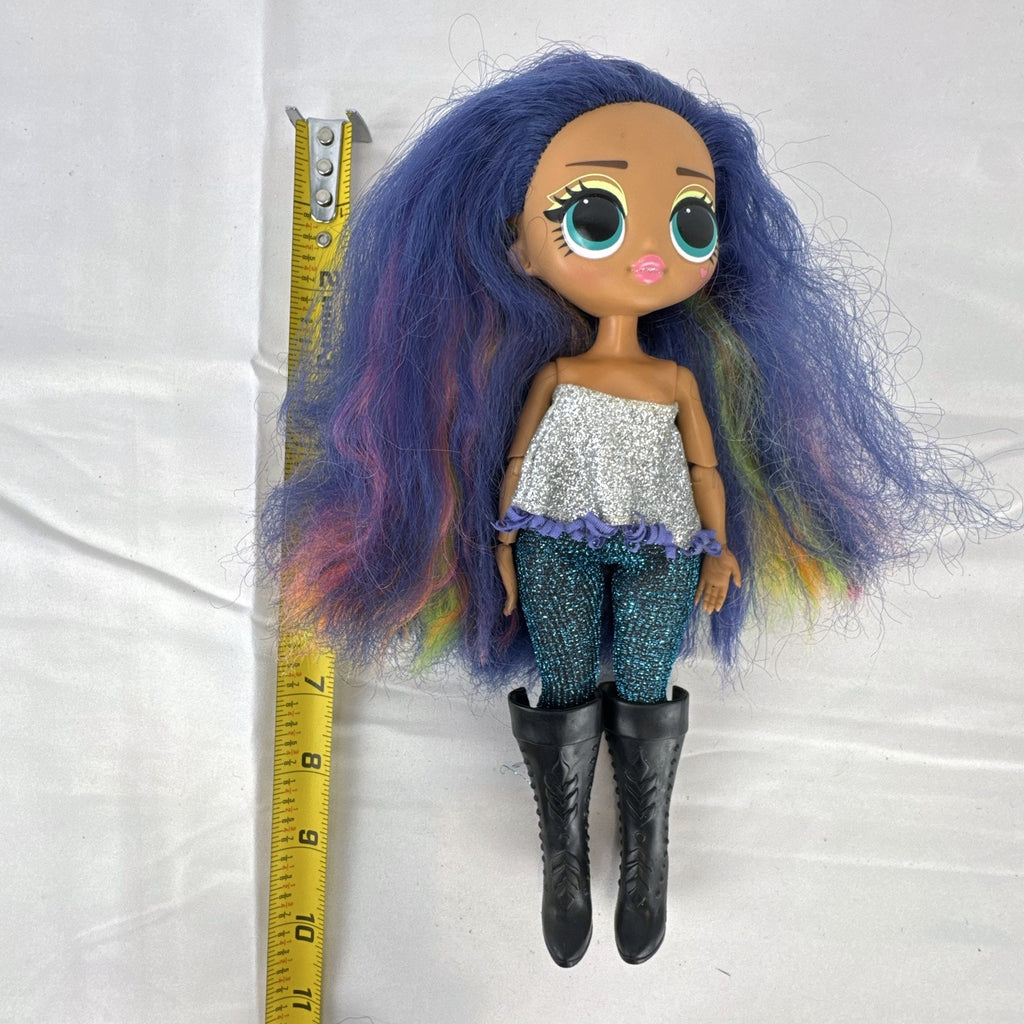 MGA L.O.L. Surprise OMG Queens Prism fashion doll with blue rainbow hair and metallic outfit