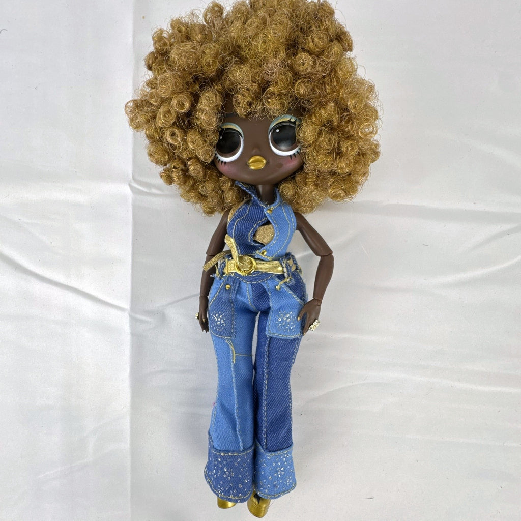 MGA L.O.L. Surprise! O.M.G. Series 3 Da Boss 10-inch doll in patchwork denim jumpsuit with blonde afro
